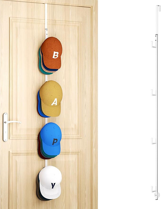 HapiRm Over Door Hat Rack - Hat Organizer with 4 Hooks Design, Hanging Baseball Cap Organizer Storage Holds Up to 20 Caps for