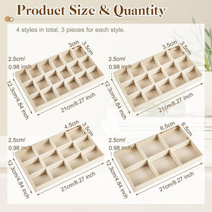 Junkin 12 Pcs Jewelry Tray Velvet Stackable Jewelry Organizer Trays Divided Earring Accessories Storage Containers Box (Rose 