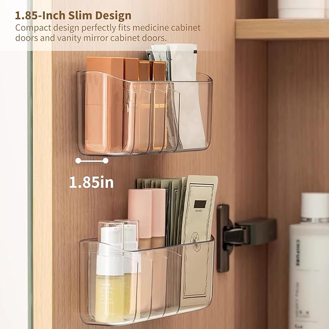 PAVSTINE 2 Pack Adhesive Medicine Cabinet Organizer, Clear Wall Mounted Makeup Storage Shelves for Bathroom Vanity, No Drilli