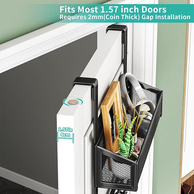 HapiRm Over The Door Hooks - Easy Installation Door Hanger with Basket and 16 Hooks, 304 Stainless Steel Storage Organizer fo