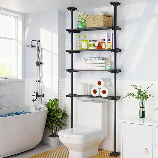 Over The Toilet Storage Shelf, 4-Tier Adjustable Over Toilet Bathroom Organizer,Tension-Mounted Bathroom Storage Rack for Cei