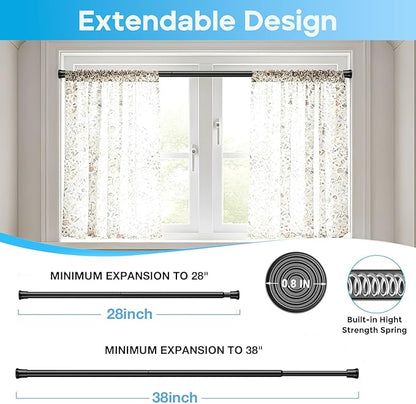 Tension Curtain Rod 28-38 inch Small Tension Rods Black Adjustable Spring Tension Curtain Rods 2PCS Mini Curtain Rod Short fo