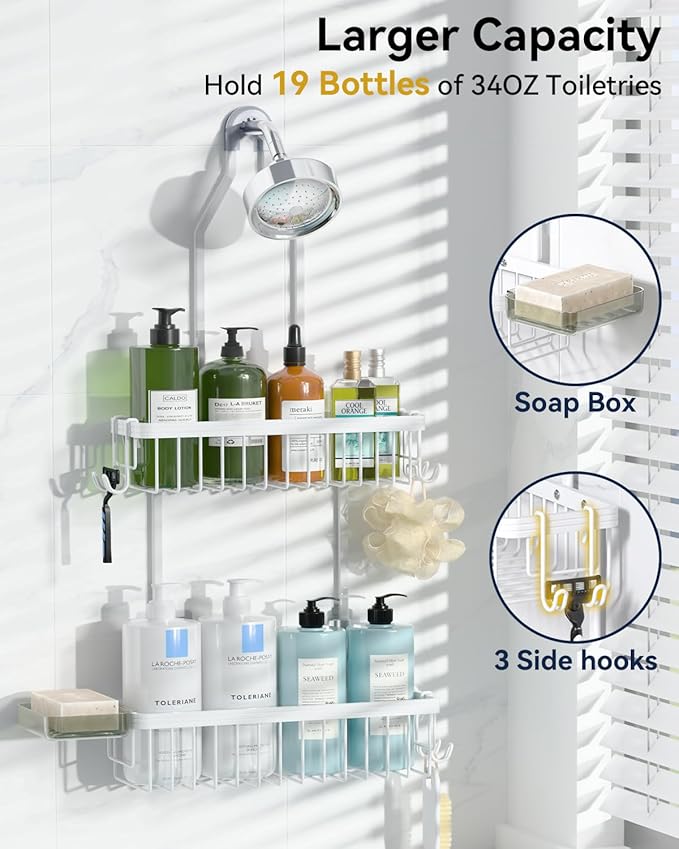 YASONIC Shower Caddy Hanging, Never Rust Shower Organizer Hanging, Aluminum Shower Racks for Inside Shower with Hooks for Raz
