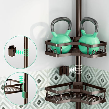 HEVEL Corner Shower Caddy Tension Pole, 4 Tier Adjustable Shower Organizer Corner 62-115 Inch, Rustproof Bathroom Shower Shel