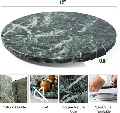 12" Marble Lazy Susan Turntable - 100% Natural Stone Round Serving Tray with Silent Spinning, Revolving Cake Stand & Cheese B