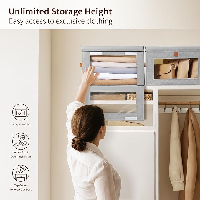 Homsorout Large Closet Storage Bins - Collapsible Storage Bins with Handles & Window, Fabric Cube Organizer with Lids, Decora