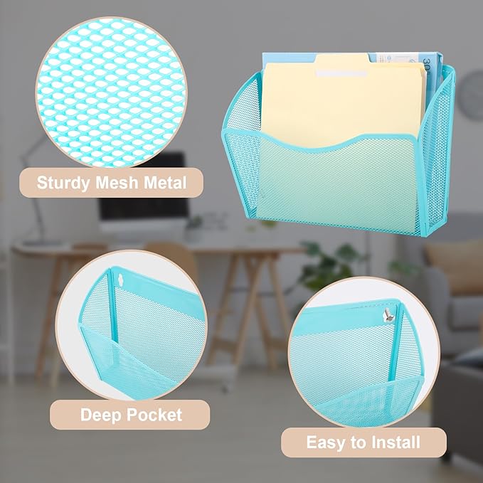 EASEPRES 3 Single Pocket Mesh Hanging File Organizer, Vertical Wall Mounted Magazine File Holder, Mount Basket Mail Paper Doc