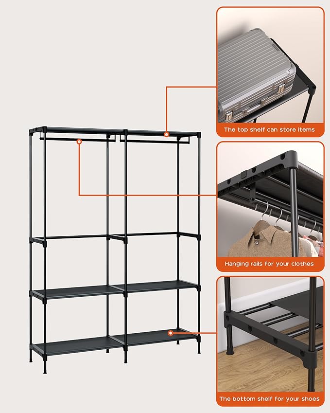 CASAMAYA Clothes Rack, Portable Closet, 54.3 Inch Large Capacity Wardrobe Closet, Clothes Storage Organizer with Shelves and 