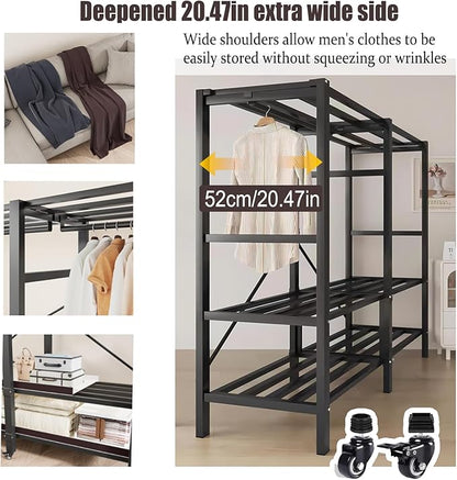 YTLEMON Heavy Duty Clothes Rack with Magnetic Door, Metal Foldable Covered Clothes Rack, Portable Wardroobe Closet System for