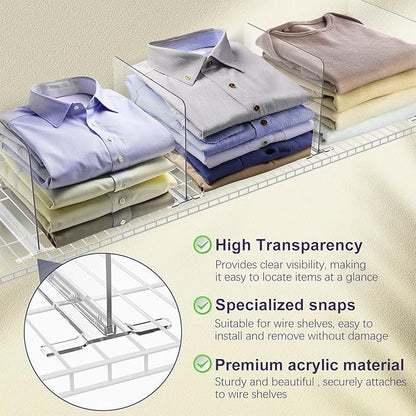 10 Pack Shelf Dividers for Wire Shelves, Acrylic Clear Closet Organizers and Storage for Sweater,Shirts,Bookshelf Handbags Se