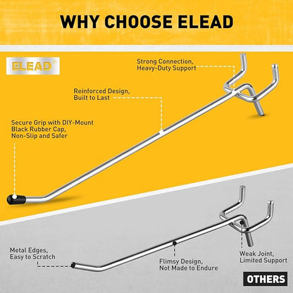ELEAD 66-Piece 2/4/6 Inch Pegboard Hooks, Heavy Duty Peg Board Organizer Accessories, Peg Board Tool Hangers Fit for 1/4" and