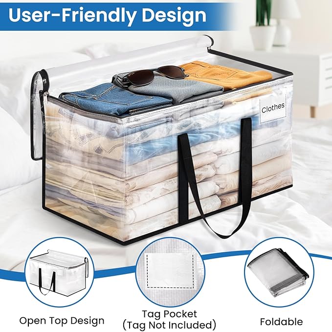 RoomHacks Clear Heavy Duty Extra Large Moving Bags, Reinforced Handle and Double Zipper, Storage Bags Alternative to Moving B