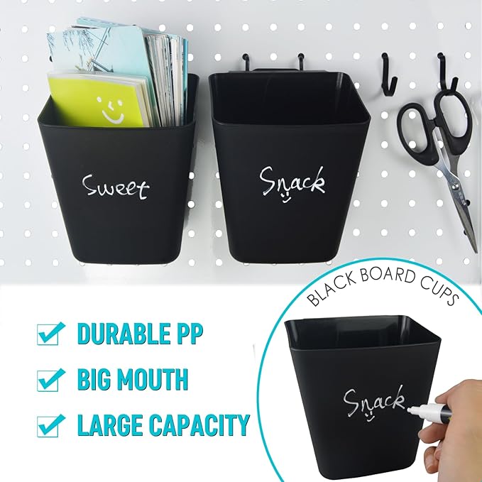 G.CORE Pegboard Bins Baskets Organizer with Peg Board Hooks Cups - 16 Pack Peg Accessories Fit 1/8" & 1/4" Pegs - Black Holde