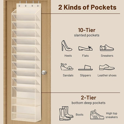MISSLO 12 Tier Over the Door Shoe Organizer Breathable Mesh Hanging Shoe Rack for Closet Storage Shoe Holder for Door Fit 24 