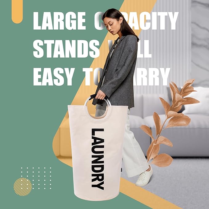 Caroeas 125L Laundry Basket,Large Laundry Hamper, Laundry Bag with Padded Handles, Clothes Hamper Stands Up Well, Collapsible