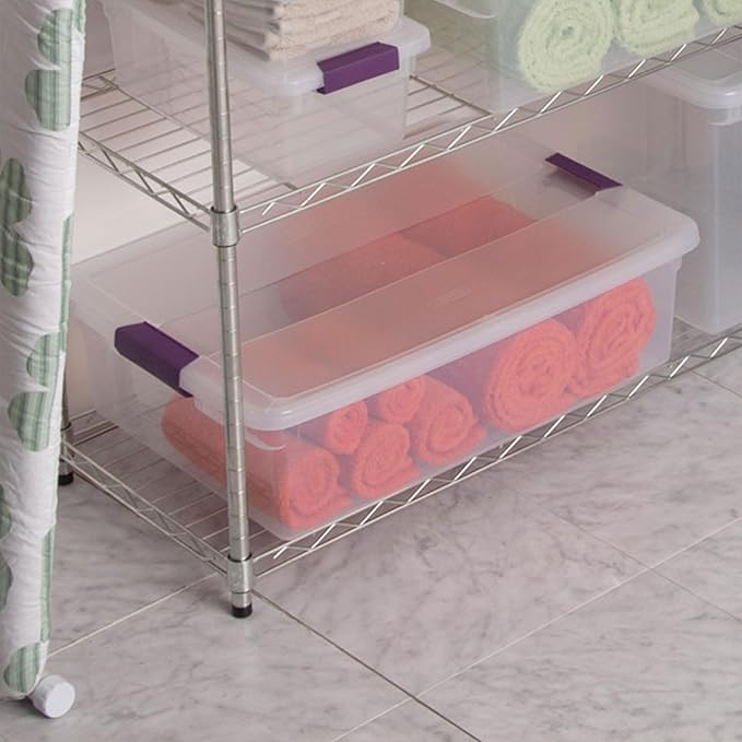 Sterilite 12-Pack 32 Quart ClearView Latch Box, Stackable Organizer Bins with Latching Lids - Clear Plastic Organization Cont