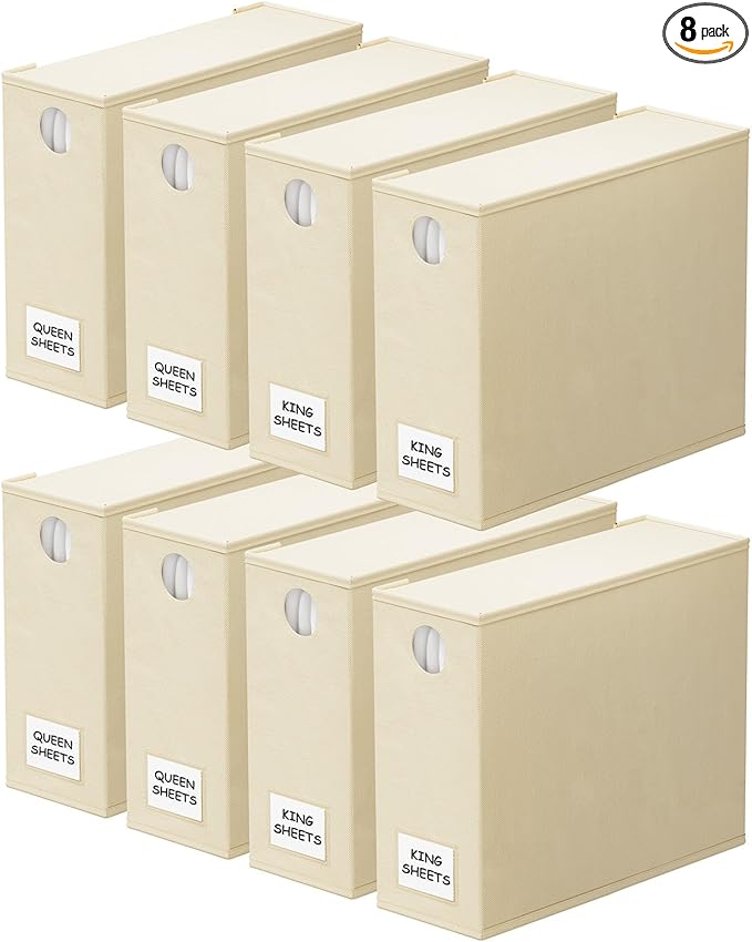 SpaceAid 8 Pack Bed Sheet Organizers and Storage, Foldable Sheet Organizer for Linen Closet, Sheets Set Folder Keeper with Wi