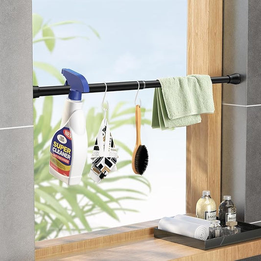 Tension Rod 16 to 26 Inch Adjustable Curtain Rod No Drilling Black Tension Curtain Rod Spring Tension Curtain Rod for Bookshe