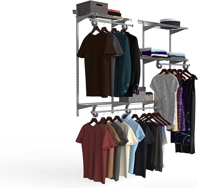 ClosetMaid ShelfTrack Wire Closet Organizer System, Adjustable from 4 to 6 Ft., with Shelves, Clothes Rods, Hardware, Durable