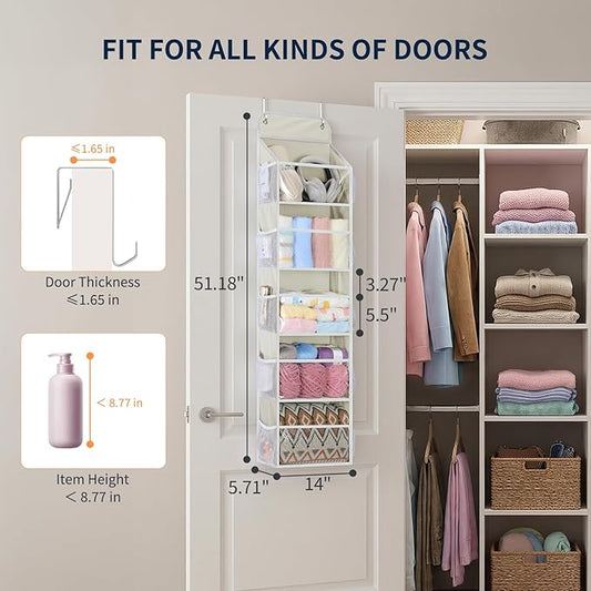 Yecaye 5-Tier Over the Door Organizer Hanging, Toy Stuffed Animal Storage, Behind the Door Storage with 5 Clear View Windows 