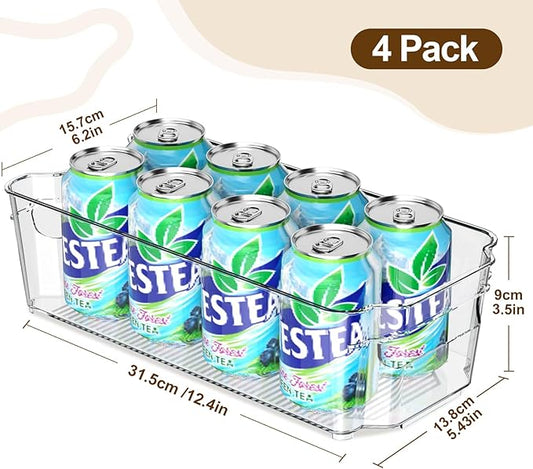 Clear Fridge Organizer, Refrigerator Organizer Bins with Handle, Freezer, Kitchen Cabinet, Pantry Organization, BPA Free Frid