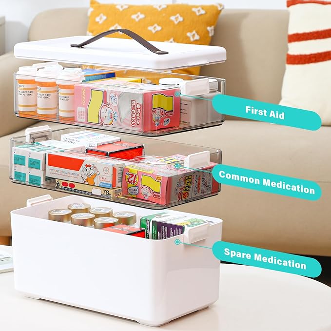 Homaigie Extra Tall 3-Tier Medicine Cabinet Organizer for Upright Medicine Bottles Organizer, Portable Medicine Storage Box w