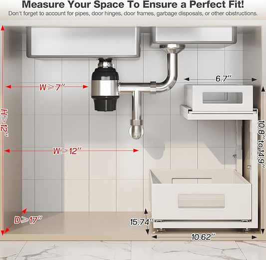 1 Pack Under Sink Organizer with Next-Gen Ball-Bearing Slides,2-Tier Pull Out Cabinet Storage,Height Adjustable Drawer Shelf 