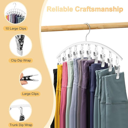 Legging Organizer for Closet, Metal Yoga Pants Hanger w/Rubber Coated 2 Pack w/10 Clips Hold 20 Leggings, Hangers Space Savin