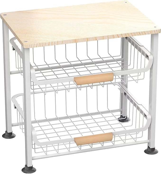 NiuYichee 3-Layer Kitchen Fruit Storage Basket Snack Rack, countertop Storage Rack, Stackable Storage Rack with Desktop, Pull