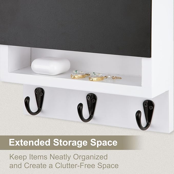 Key and Mail Holder for Wall, Key Holder with Chalkboard and Long Storage Box, Key Hanger with 3 Sturdy Hooks for Coat, Dog L