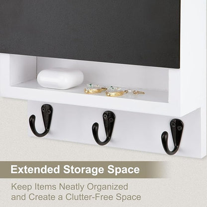 Key and Mail Holder for Wall, Key Holder with Chalkboard and Long Storage Box, Key Hanger with 3 Sturdy Hooks for Coat, Dog L