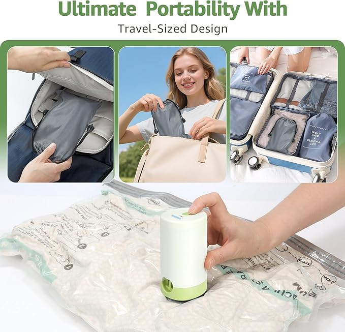 Vacuum Bags for Travel with Rechargeable air Pump, 3 Sizes Vacuum Seal Bags for Clothing, Space-Saving Compression Storage Ba