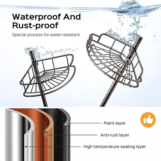 HAMITOR Corner Shower Caddy Tension Pole: 4-Tier Rust-Resistant Adjustable Bathroom Organizer Shelves - 47-121 Inch No-Drill 