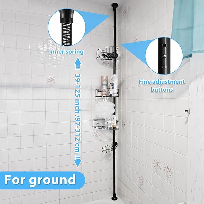 BsBsBest Shower Organizer Caddy - Stainless Steel Shower Shelves Rack, Adjustable Organization And Storage Head Holder, Rustp