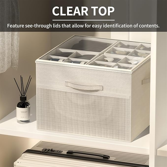 Aokeyee Shoe Organizer for Closet,2 Pack Foldable Shoe Storage Organizer Box Bin with Adjustable Dividers and Clear Cover, Fi