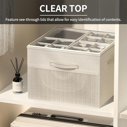 Aokeyee Shoe Organizer for Closet,2 Pack Foldable Shoe Storage Organizer Box Bin with Adjustable Dividers and Clear Cover, Fi