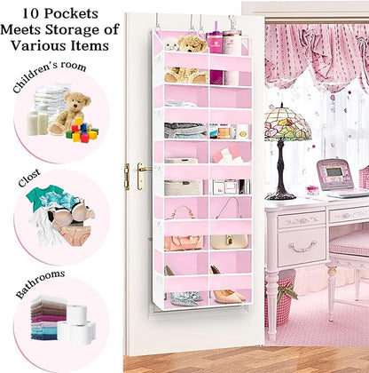 Ofiray-home Pink Over The Door Organizer 5 Tiers, Extra Large Behind Door Storage of 10 Compartments, 50 lbs Weight Capacity 