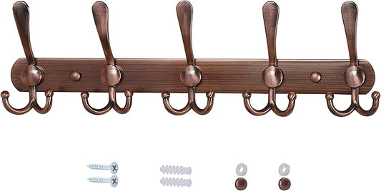 Dseap Wall Mounted Coat Rack - 5 Tri Hooks, Heavy Duty, Stainless Steel, Metal Coat Hook Rail for Coat Hat Towel Purse Robes 