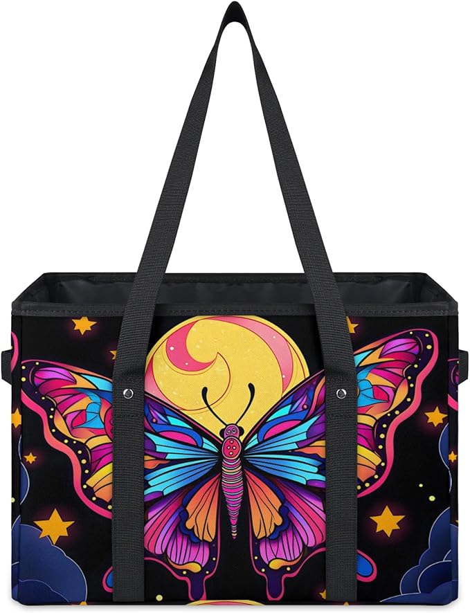 Reusable Grocery Bags Heavy Duty Shopping Bags Foldable Large Tote Bags with Long Handles & Hard Bottom