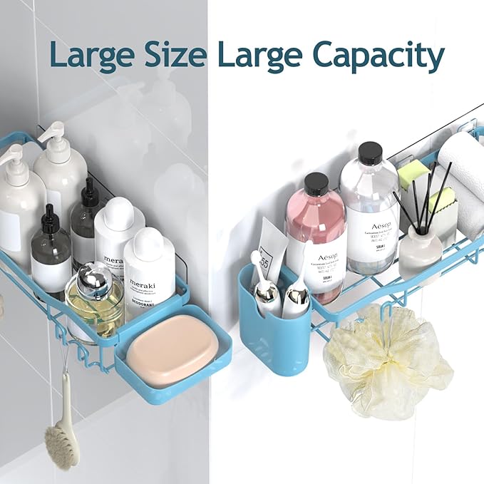 NESOMI Shower Caddy Adhesive Shower Organizer 7-Pack, Rustproof Stainless Steel Bathroom Shelves, Large Capacity No-Drill Rac