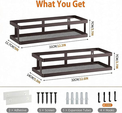 PUSDON 2-Pack Minimalist Shower Caddy Wall Mount, Open Frame Bathroom Shelf Organizer with Mesh Base, Rustproof Floating Spic