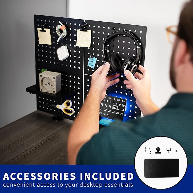 VIVO Steel Clamp-on Pegboard, 24 x 20 inch Magnetic Peg Board, Office Accessory Organizer, above or below Desk Placement, Bla
