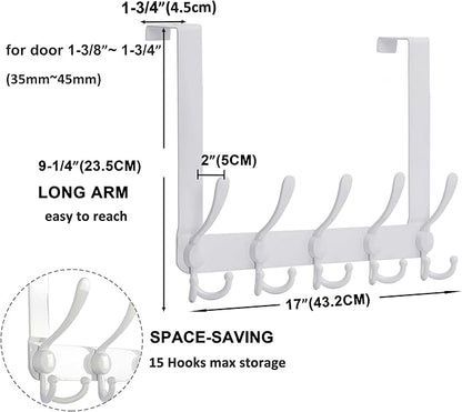 Dseap Over The Door Hook Hanger - Fits 1 3/8" to 1 3/4" Standard Doors | 5 Tri Hooks Heavy Duty Towel/Coat Rack | Door Organi