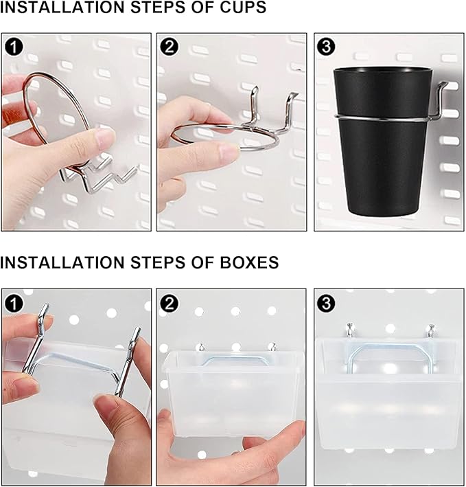 20 PCS Pegboard Cups Pegboard Bins Set, Pegboard Wall Organizer with Hooks and Loops, Pegboard Wall Containers Clear Peg Hook
