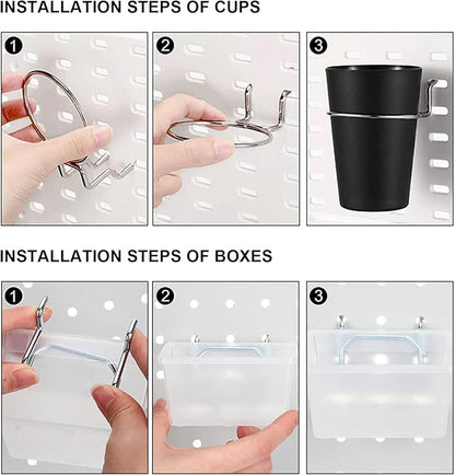 20 PCS Pegboard Cups Pegboard Bins Set, Pegboard Wall Organizer with Hooks and Loops, Pegboard Wall Containers Clear Peg Hook
