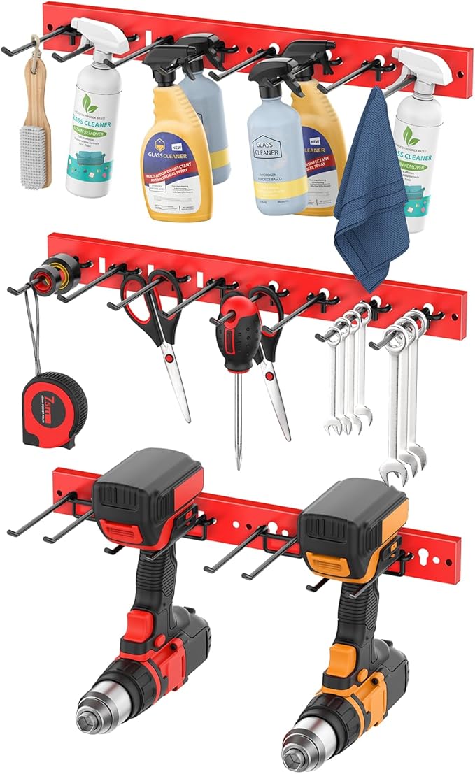 CCCEI 3 Modular Pegboard Strip Storage, Metal Peg Slat Wall Mount for Garage, Basement, Garden, Laundry Room Organization. Fl