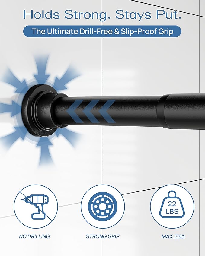 ALLZONE Adjustable Tension Curtain Rod, 42 to 78 Inches, Spring Loaded Curtain Rods No Drilling, Renter Friendly Tension Rod 