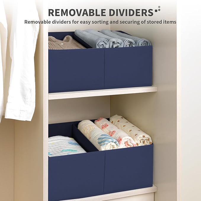 DIMJ Large Closet Shelf Organizer Bins 6 Packs with Handles and Divider, Fabric Trapezoid Storage Baskets, Foldable Clothes C