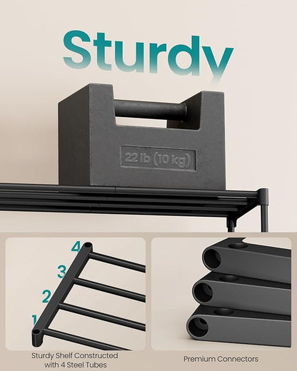 SONGMICS 3-Tier Shoe Rack for Closet, Compact Metal Shoe Organizer Shelf for Entryway, Bedroom, Small Spaces, Stackable, 11.8