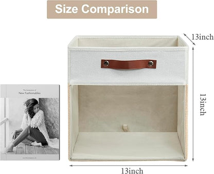 Bagnizer Storage Cubes, 4 Pack Linen Foldable Storage Bins (13 x 13 inch) with Clear Window and Handles, Fabric Organizer for